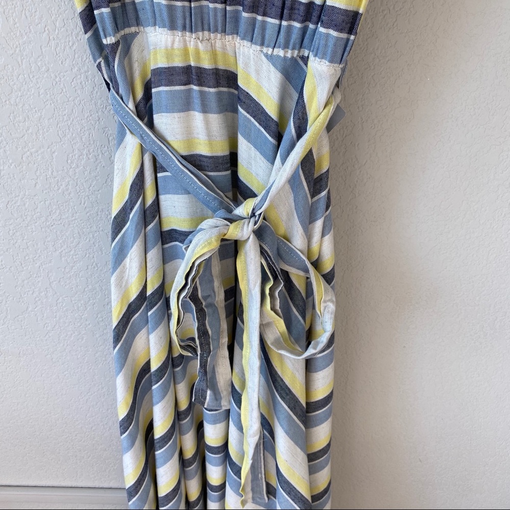 Max Studio Yellow and Blue Linen Blend Asymmetrical Dress - Picture 6 of 9